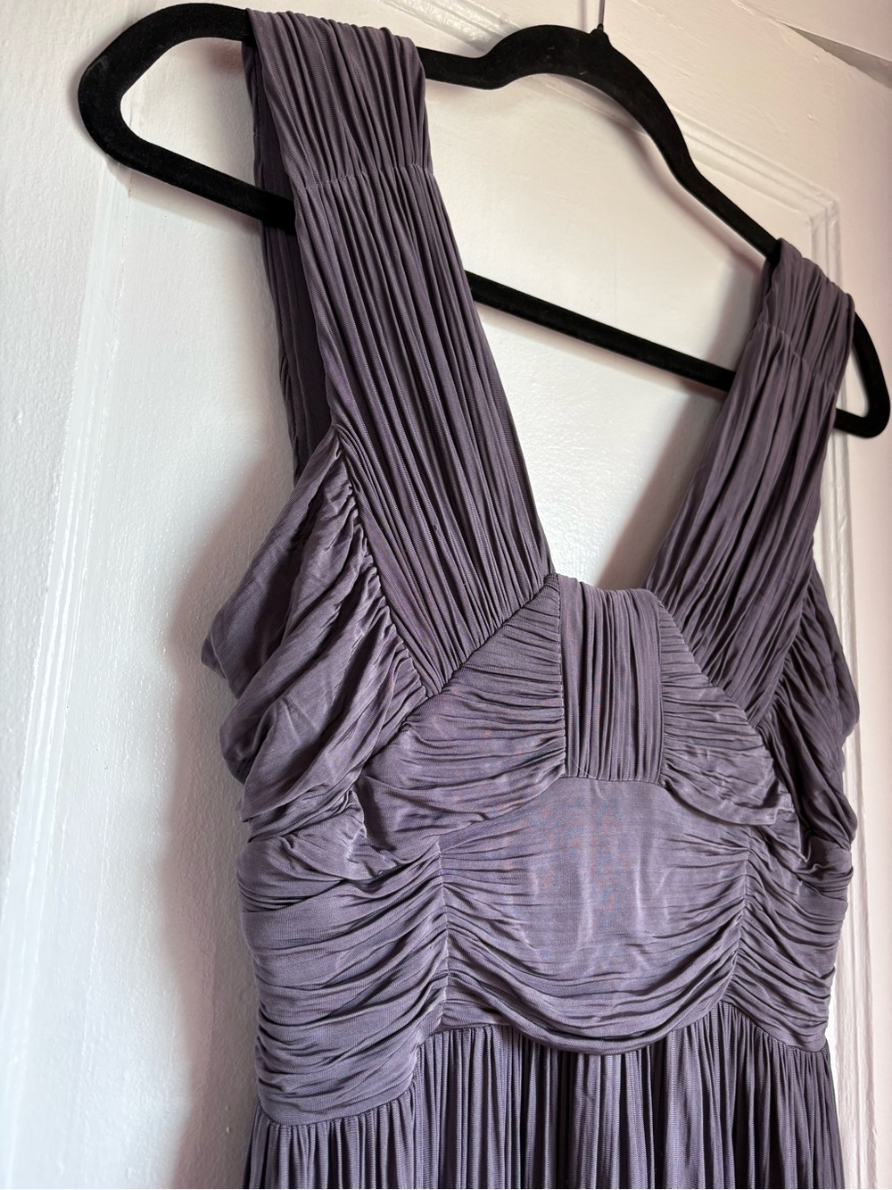 BURBERRY Italy Pleated Ruched V-Neck Midi Dress Grey Purple IT 42 US 6/8 - Picture 5 of 12